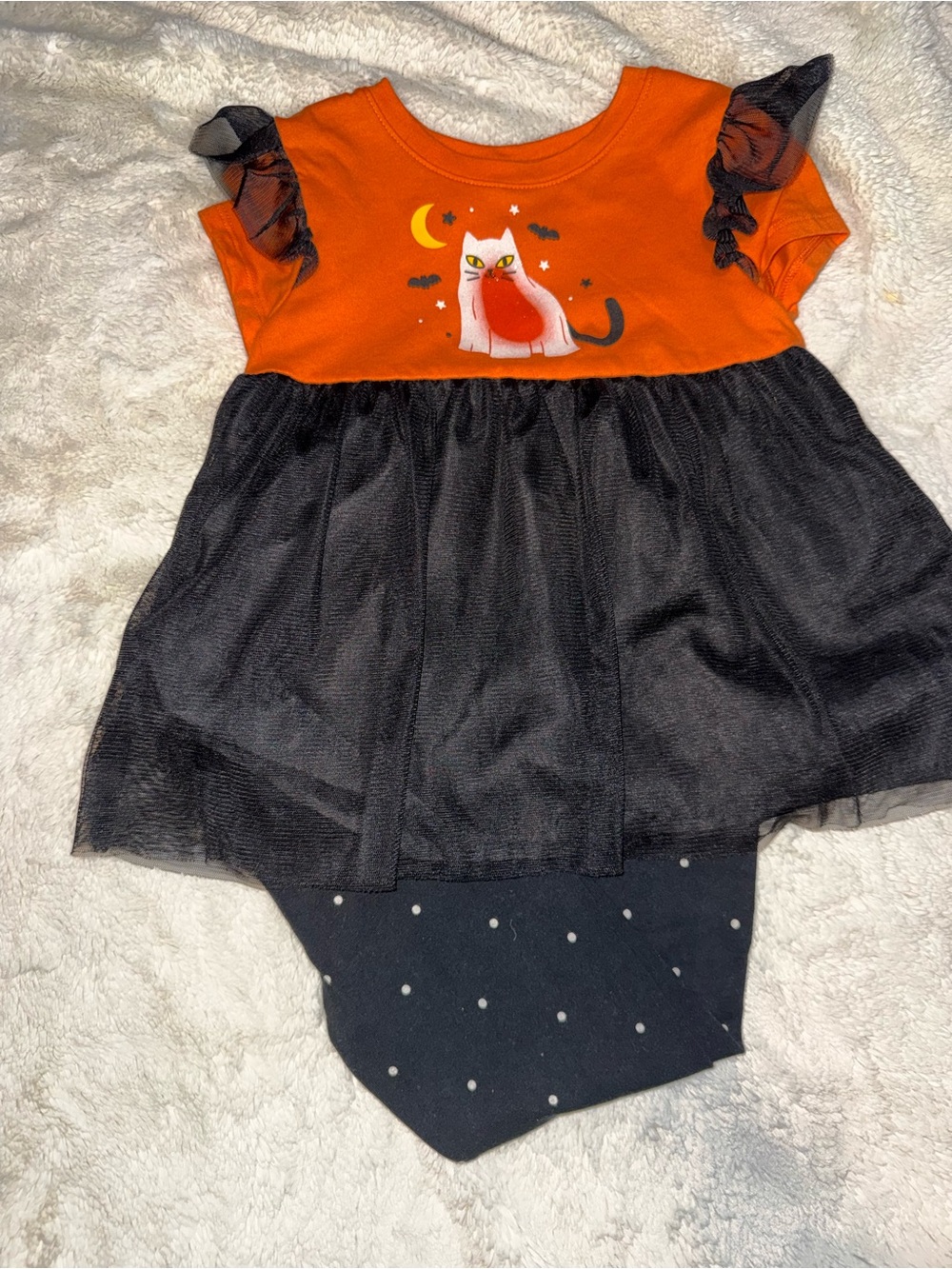 Cat & Jack Baby Girls Halloween Ghost Cat Top with Polka Dot Leggings Set